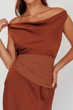 JUDY MAXI COCOA BROWN SATIN DRESS WITH OPEN BACK