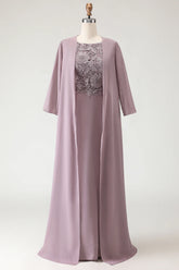 2 Piece Dusk A Line Appliqued Long Mother of the Bride Dress with Cape