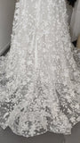 Sexy Floral A Line Boho Lace Sleeved Long Wedding Dress with Sweep Train