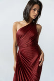 Asymmetrical Pleated Maxi Dress in Wine