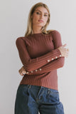 Lonnie Button Sleeve Sweater in Brown FINAL SALE