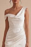 Bodycon Asymmetrical Neck Ruched Little White Dress