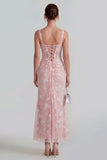 Floral Pink Ruched Mermaid Corset Wedding Guest Dress