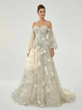 A Line Light Green Sweetheart Pearl Wedding Dress