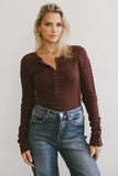 Naomi Cable Knit Sleeve Top in Red Brown FINAL SALE
