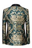 Mens Dark Green Shawl Lapel One Button Jacquard Prom Blazer