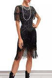 Apricot Fringed Sheath Midi 1920s Dress with Appliques
