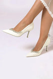 Ivory High Heels with Crystal Embellished Metal Accent