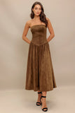 WILD ESPRESSO BROWN FAUX SUEDE MIDI DRESS