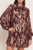 METALLIC MUSE BURGUNDY LONG SLEEVE MINI DRESS FINAL SALE