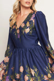 NOCTURNE IN BLOOM NAVY MINI DRESS