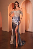 LANA GOWN EMBELLISHED OFF THE SHOULDER SATIN GOWN