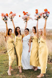 Elegant Sheath Halter Silk Satin Bridesmaid Dresses