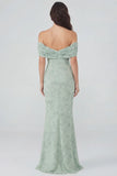 Dusty Sage Floral Mermaid Off the Shoulder Wedding Guest Dress