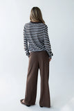 Ronda Ribbed Wide Leg Pants in Brown