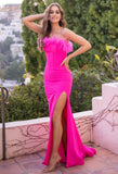 Sloane Corset Gown Hot Pink Feather Trim Dress
