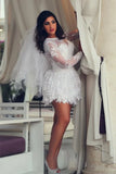A Line Illusion Neck Lace Applique Long Sleeves Short Mini Wedding Dresses