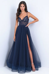 Dani Gown Navy Lace Tulle A line Dress