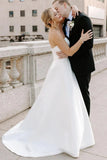 A Line Sweetheart White Satin Wedding Dresses