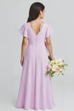 Purple A Line Chiffon V Neck Junior Bridesmaid Dress