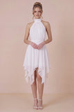 Ruffled Halter White Graduation Dress with Lace up Back