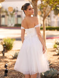 Sweet A Line Off The Shoulder Little White Tulle Wedding Dresses