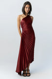 Asymmetrical Pleated Maxi Dress in Wine