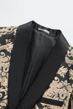Mens Black Golden Shawl Lapel One Button Jacquard Prom Blazer