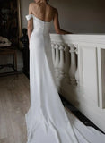 Sheath One Shoulder Sleeveless Satin Wedding Dresses with Slit