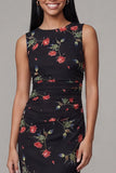 Floral Black Keyhole Sheath Midi Wedding Guest Dress