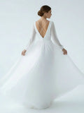 A Line Illusion Neck Long Sleeves Sweep Train Organza Wedding Dresses