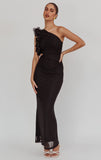 LIZBETH ONE SHOULDER MESH MAXI DRESS BLACK