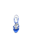 Elegant Royal Blue Satin Peep Toe Pump with Silver Ornament