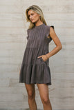 Regina Pleated Mini Dress in Charcoal FINAL SALE