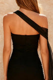 Bodycon Asymmetrical Neck Cocktail Dress with Sash