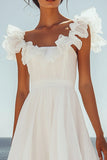 White A Line Graduation Dress with Ruffles