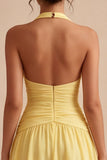 Halter A Line Daffodil Ruched Short Graduation Dress