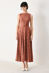 TRUE ROMANCE RUST LACE MIDI DRESS