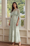 Dusty Sage Floral 2 Piece Chiffon A Line Wedding Guest Dress with Cape