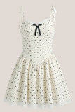 White Polka Dot Cotton A Line Mini Dress