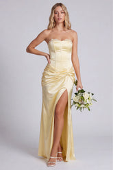 Strapless Daffodil Corset Mermaid Bridesmaid Dress with Slit