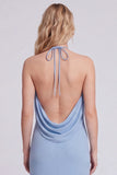 Light Blue Halter Backless Mermaid Bridesmaid Dress