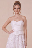 White A Line Floral Sweetheart Engagement Dress