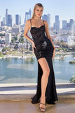 LORELEI GOWN FITTED BLACK LACE SATIN GOWN