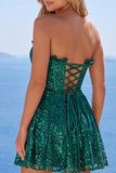 Dark Green Sequin Sweetheart Corset Short Homecoming Dress