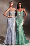 Lyra Gown Sage FITTED FLORAL GLITTER PRINT CORSET GOWN