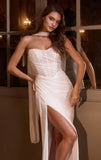 Callista Gown Off White Strapless Chiffon Fitted Draped Dress With Scarf