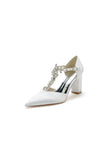 Chic Rhinestone Pointed Toe Ankle Strap Buckle Chunky Heel