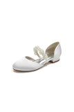 Sweet Round Toe Retro Pearl Strap Low Heels
