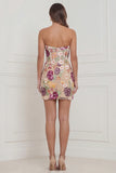 Strapless Apricot Flower Bodycon Corset Appliqued Mini Dress